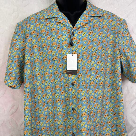 Quieti Performance Button Down Floral Short Sleeve Blue Shirt Size XL NWT - Picture 3 of 8